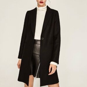 Zara Black Wool Blend Long Peacoat